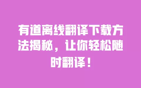 有道离线翻译下载方法揭秘,让你轻松随时翻译! 一