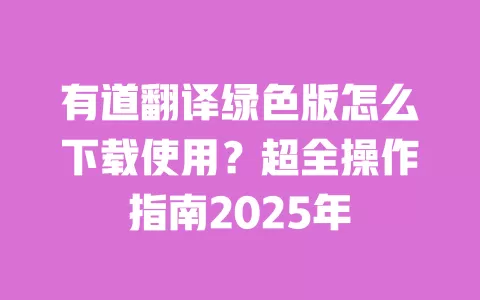 有道翻译绿色版怎么下载使用?超全操作指南2025年 一