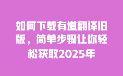 如何下载有道翻译旧版,简单步骤让你轻松获取2025年 一