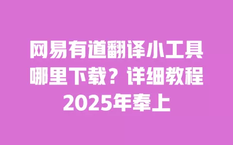 网易有道翻译小工具哪里下载？详细教程2025年奉上 一