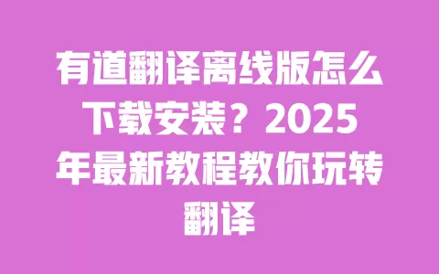 有道翻译离线版怎么下载安装？2025年最新教程教你玩转翻译 一