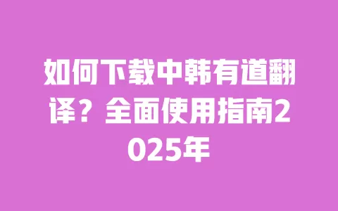 如何下载中韩有道翻译?全面使用指南2025年 一