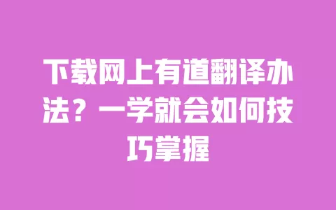 下载网上有道翻译办法？一学就会如何技巧掌握 一