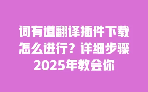 词有道翻译插件下载怎么进行？详细步骤2025年教会你 一