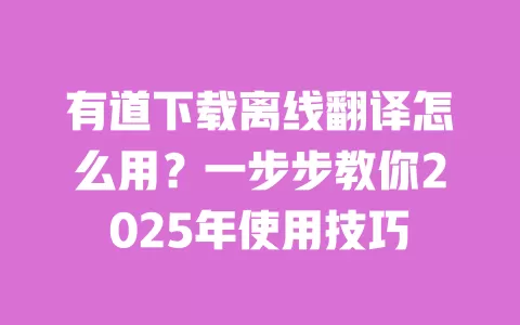有道下载离线翻译怎么用?一步步教你2025年使用技巧 一