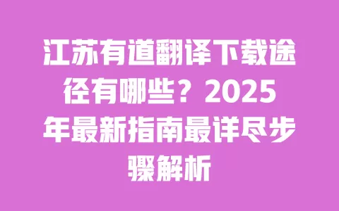 江苏有道翻译下载途径有哪些？2025年最新指南最详尽步骤解析 一