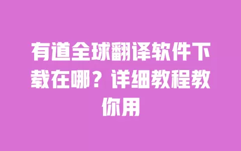 有道全球翻译软件下载在哪？详细教程教你用 一
