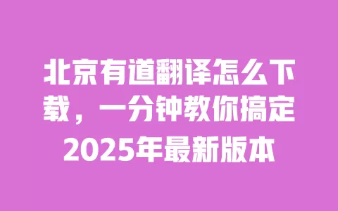 北京有道翻译怎么下载,一分钟教你搞定2025年最新版本 一