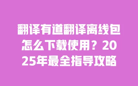 翻译有道翻译离线包怎么下载使用？2025年最全指导攻略 一