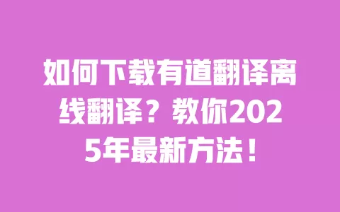 如何下载有道翻译离线翻译？教你2025年最新方法！ 一