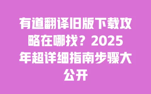 有道翻译旧版下载攻略在哪找？2025年超详细指南步骤大公开 一